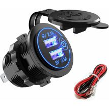 Chargeur De Voiture Rapide Usb Deux Qc3.0 Usb Les Ports, 5v Étanche Avec Voltmètre Numérique Led Pour Moto, Caravane, Camion, Bateau Et Plus