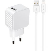 Chargeur secteur 1 usb-a 2.4A Fast Charge+ câble usb-a/mfi - 100% plastique recyclé 1,2 m - blanc