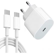 Chargeur USB C 20 W pour iPad Pro avec câble de type C de 2 m compatible avec iPad Pro 12,9/11 pouces, Air 5th/4th, Mini 6, Galaxy S21, S20, S10,
