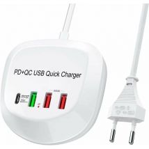 Chargeur usb c Rapide, Chargeur Secteur usb pd qc 3.0 à Chargeur Rapide Adaptateur Secteur usb Multiple 4 Ports pour Iphone iPad