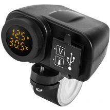 Cyslmuk - Chargeur usb pour moto 12.5 v - Pour chargeur de moto 2,1 a 12 v - Avec voltmètre led - Thermomètre d'affichage