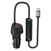 Chargeur Voiture USB C Câble,51W 12V Prise PD&QC&PPS Type C Spirale Câble Allume Cigare Automobile Charge Rapide for Xiaomi Redmi Note 10s 11/Samsung