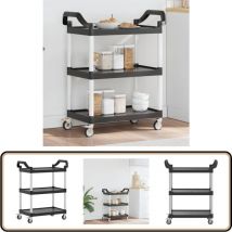 Chariot à 3 niveaux noir 81x41x92 cm aluminium - Meuble De Rangement - Chariot Roulant - Chariot De Cuisine - Chariot Multifonctionnel - Chariot