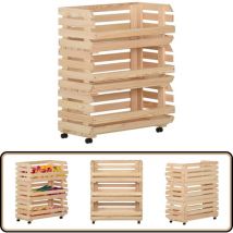 Chariot à légumes 77x30x80 cm Bois de pin solide - Chariot De Cuisine - Chariot à Légumes - Meuble De Rangement - Bois Massif - Pin