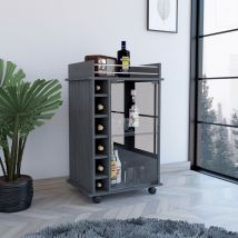 Tuhome Concept - Chariot de bar Dukat, avec roues et porte en verre 89CM l x 55CM p x 41.5CM p Chêne Gris