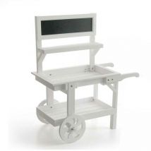Chariot décoratif blanc pour vitrines, décorations avec tableau noir h 85