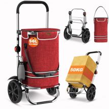 Chariot de Courses à Roulettes Magicfox avec Compartiment Isotherme et Sacs de Rangement latéraux, Sac de transport Amovible, 56 l - Bordeaux