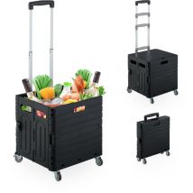 Chariot de courses, couvercle et 4 roulettes, jusqu'à 35 kg, caisse pliable, plastique, noir - Relaxdays