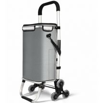 Chariot de courses pliable monte escalier aluminium avec sac isotherme gris