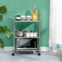 Clipop – Chariot De Cuisine 3 Étagères En Acier Inoxydable – Dimensions 350x600x750mm – Roues Pour Mobilité – Design Moderne Argenté