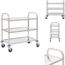 Chariot de cuisine à 3 niveaux 96,5x55x90 cm Acier inoxydable - Chariot De Cuisine - Chariot De Service - Chariot Inox - Chariot Multi Niveau
