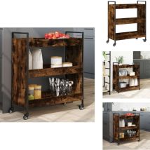Chariot de cuisine chêne fumé 70x30x82 cm bois d'ingénierie - Chariot De Cuisine - Chariot à Légumes - Meuble De Cuisine - Rangement Cuisine