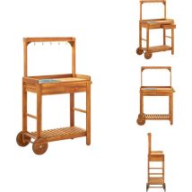 Chariot de cuisine de jardin Bois d'acacia 92x43,5x141,5 cm - Chariot De Cuisine - Chariot De Jardin - Meuble De Jardin - Mobilier De Jardin - Acacia
