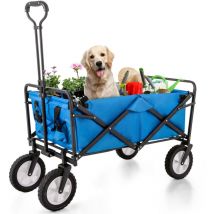 Keepbuying - Chariot de Jardin Transport 100 kg Pliable,Chariot à Outils,2 Poches filet,Barre de poussée télescopique,Tout-terrain - Noir