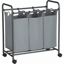 Songmics - Chariot de linge à roulettes, Panier à linge avec 3 sacs amovibles, Corbeille à linge, Organisateur, sur roulettes, robuste, 3 x 44L, Gris