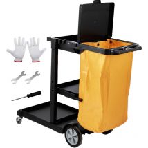 Mophorn - Chariot de nettoyage commercial à 3 étagères capacité de 200 lb, chariot de ménage en plastique avec sac et housse en pvc de 25 gallons,