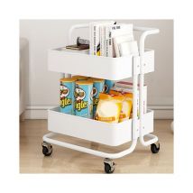 Chariot de rangement à roulettes à 2 niveaux, roulettes pour bureau, cuisine, salle de bain, salon, blanc
