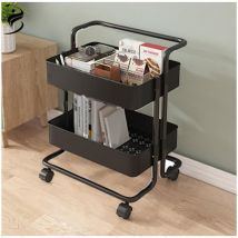 Chariot de rangement à roulettes à 2 niveaux, roulettes pour bureau, cuisine, salle de bain, salon, noir