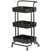 Skecten - Chariot de Rangement Chariot Multifonction 433686cm 3 Tiers Transport Panier de Cuisine Noir