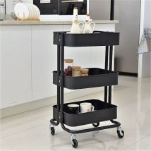 Chariot de salle de bain, étagère de cuisine avec trois étagères spacieuses - noir