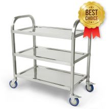Skecten - Chariot de Service Desserte à Roulettes Stockage Roulant de Cuisine 3 Plateaux Inox 955095cm