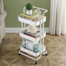 Sifree - Chariot de Service Desserte, Chariot de Cuisine avec Panier de Rangement a 3 Tablettes, Chariot de Rangement a roulettes, Convient pour