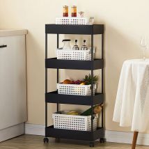 Yongqing - Chariot de Service /Desserte de Cuisine à Roulettes en Acier inox -4 Niveaux Pour Cuisine -Noir 40×22×90cm
