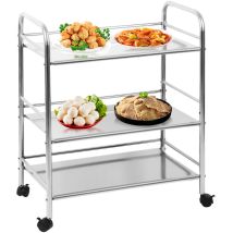 Yongqing - Chariot de service inox 3 plateaux Chariot de Cuisine avec Roues Verrouillables Faciles à Déplacer 61×36×75cm - Argent