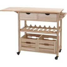 Décoshop26 - Chariot de service sur roulettes rangement cuisine avec tiroirs caisses bois de pin 89x119x41 cm 040006403