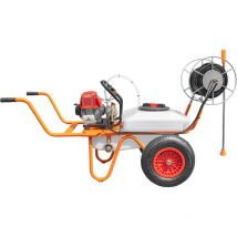 Chariot de sulfatage à moteur à essence 4 temps d'une capacité de 50 litres avec 2 roues et enrouleur - Bricoferr