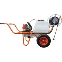 Bricoferr - Chariot de sulfatage à moteur à essence 4 temps d'une capacité de 80 litres avec 2 roues et dévidoir