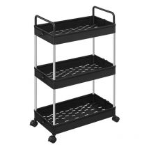 Songmics - Chariot Fin, Étagère de Cuisine à 3 Niveaux, Chariot de Salle de Bain pour Petit Espace, avec roulettes et poignées, 40 x 22 x 67 cm, Noir