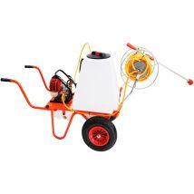 Chariot élévateur Sulfator Moteur à essence 4 temps et Capacité 100 litres, Avec 2 Roues et Enrouleur Bricoferr