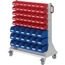 Chariot à roulettes RasterMobil H1230xl1000xP500mm Boîtex.18xtaille6 bleu/40xtaille 7 rouge