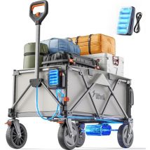 Chariot utilitaire électrique avec roues tout-terrain de 8 pouces, chariot pliable à traction entièrement électrique pour le camping, le jardinage,