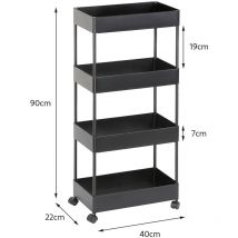 Chariot Roulant Étagère à Roulettes Meuble de Rangement Mobile Multi-Fonction avec 4 Niveaux noir