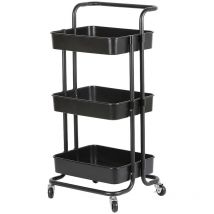 Jeobest - Chariot à 3 Niveaux Desserte à Roulettes pour Cuisine Salle de Bain Bureau-noir