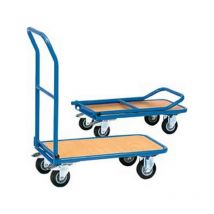 Fetra - Chariot en tube d'acier avec arceau rabattable, Capacité : 150 kg, Dimensions 815 x 470 x 930 mm, Plateau 720 x 450 mm, ø de roue : 125 mm,