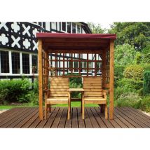 Charles Taylor - Wooden Henley Garden Arbour Trellis &2 Chairs Seat Burgundy Cover