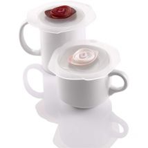 Rose 11,5 cm 2 Silikon-Getränkedeckel Weiß/Rot - Charles Viancin