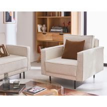 Charlie - fauteuil - pieds hauts - en tissu velours relief - ecru