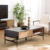 Macabane - charlie - Table basse marron et noire 2 tiroirs 1 niche Pin pieds métal