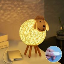 Veilleuse led, lampe de table créative en rotin de mouton, lampe de nuit à projection usb pour chambre d'enfant