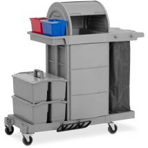 Charriot de nettoyage avec sac, compartiment verrouillable, 2 seaux et 2 boites