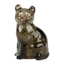 Chat décoratif verre fumé doré 7x6x10cm
