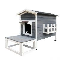 Maisonnette Chat Bois résistant 58 x 73.6 x 104.9 cm Pavillon Terrasse Porte arrière Cabane Abri