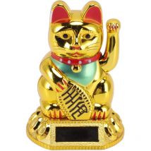 Chat porte-bonheur, chat porte-bonheur doré, décoration de chat porte-bonheur chinois, figurine de statue à induction à lumière solaire avec bras