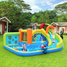 Château gonflable avec souffleur 450W,Parc de trampolines,Toboggan aquatique,Mur de points de lancer,Panier de basket,Mur
