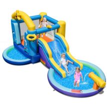 Château gonflable océan 6 en 1 avec souffleur 680 watts toboggan aquatique & 2 piscines maison de rebond gonflable charge 90kg