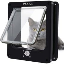 Arnault - Chatière magnétique pour chat avec serrure rotative à 4 voies pour chats, chatons (noir moyen)